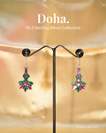 Ruby & Emerald Navratna Floral Hook Earrings
