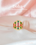 Ruby & Emerald Baguette Dome Ring in Gold-Plated Sterling Silver