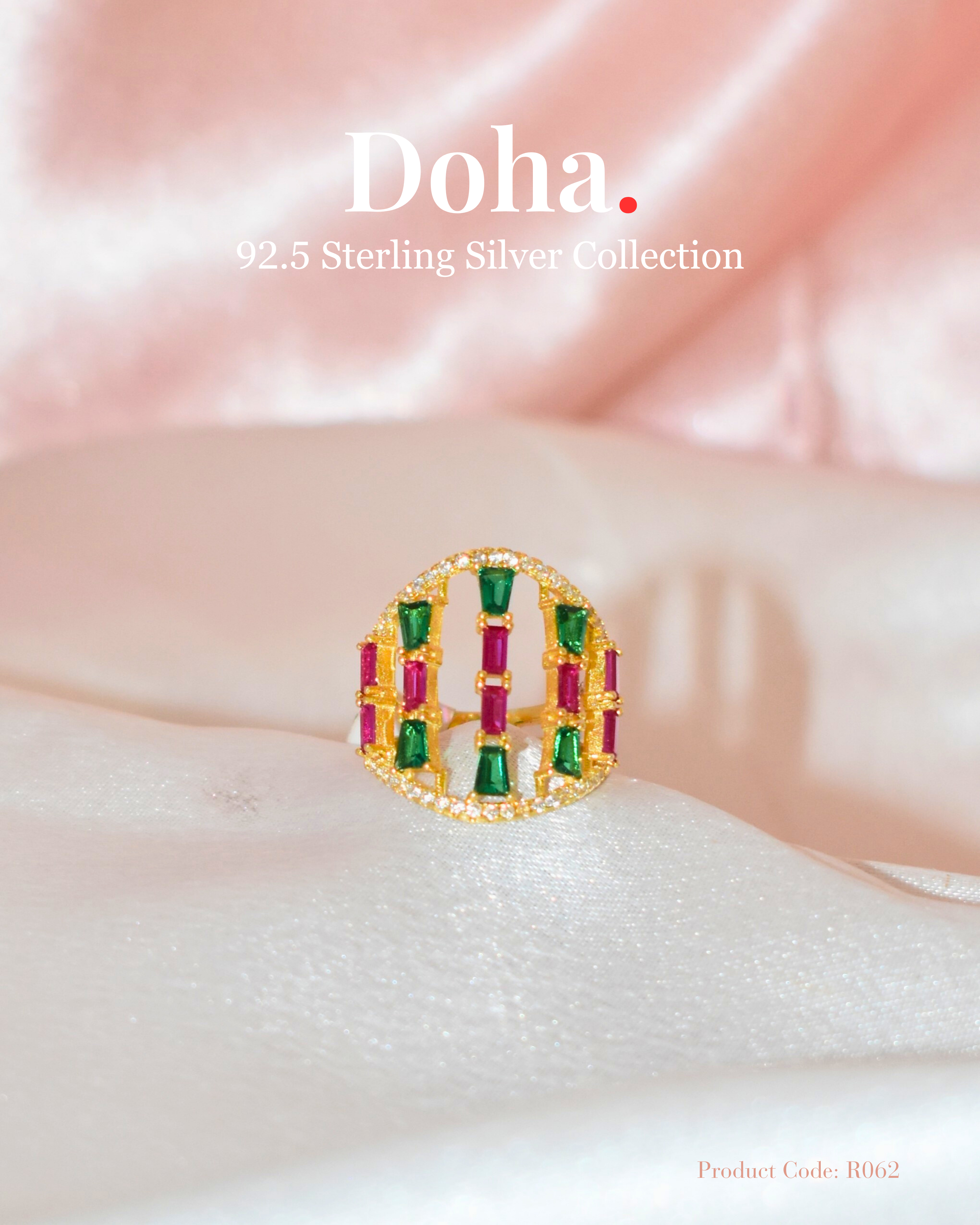 Ruby & Emerald Baguette Dome Ring in Gold-Plated Sterling Silver