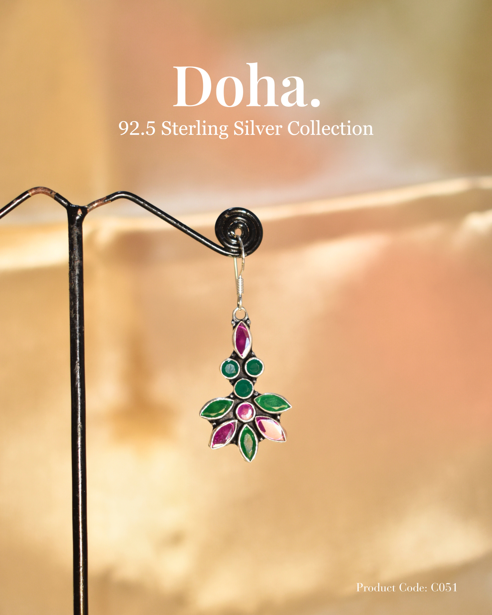 Ruby & Emerald Navratna Floral Hook Earrings