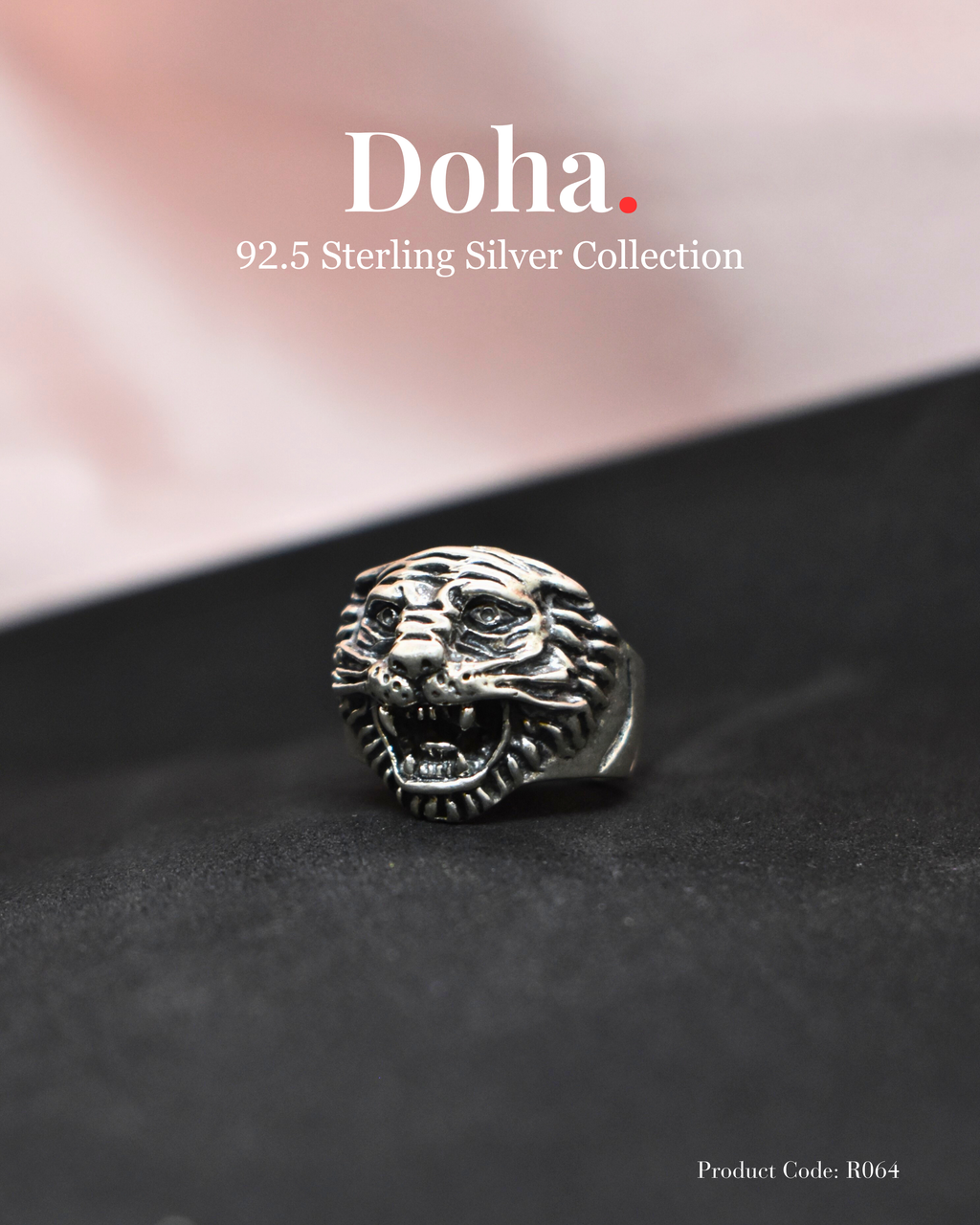 Sterling Silver Lion Head Signet Ring