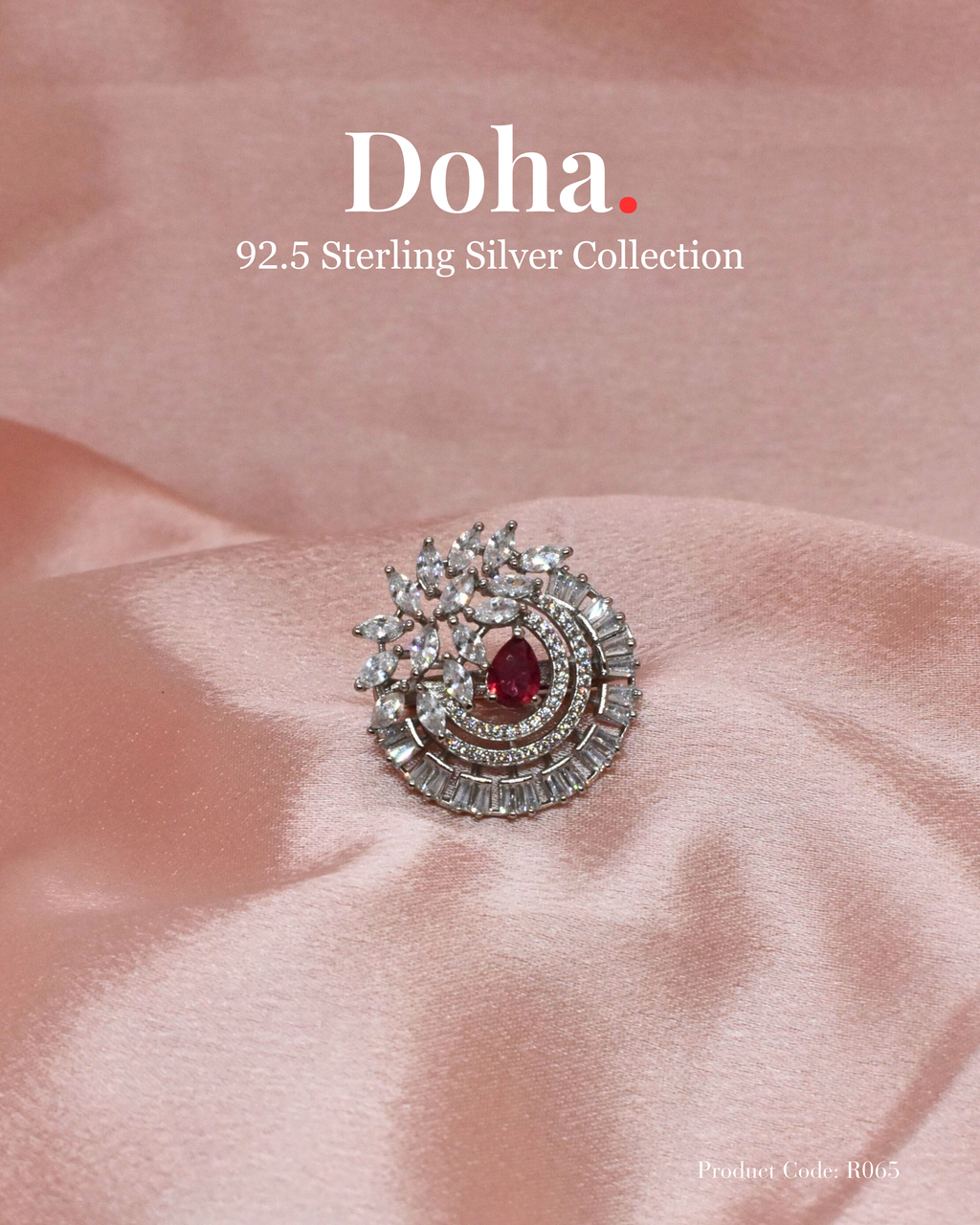 Ruby Pear & Marquise Sunburst Sterling Silver Ring