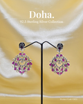 Fuchsia Crystal Filigree Chandbali Earrings