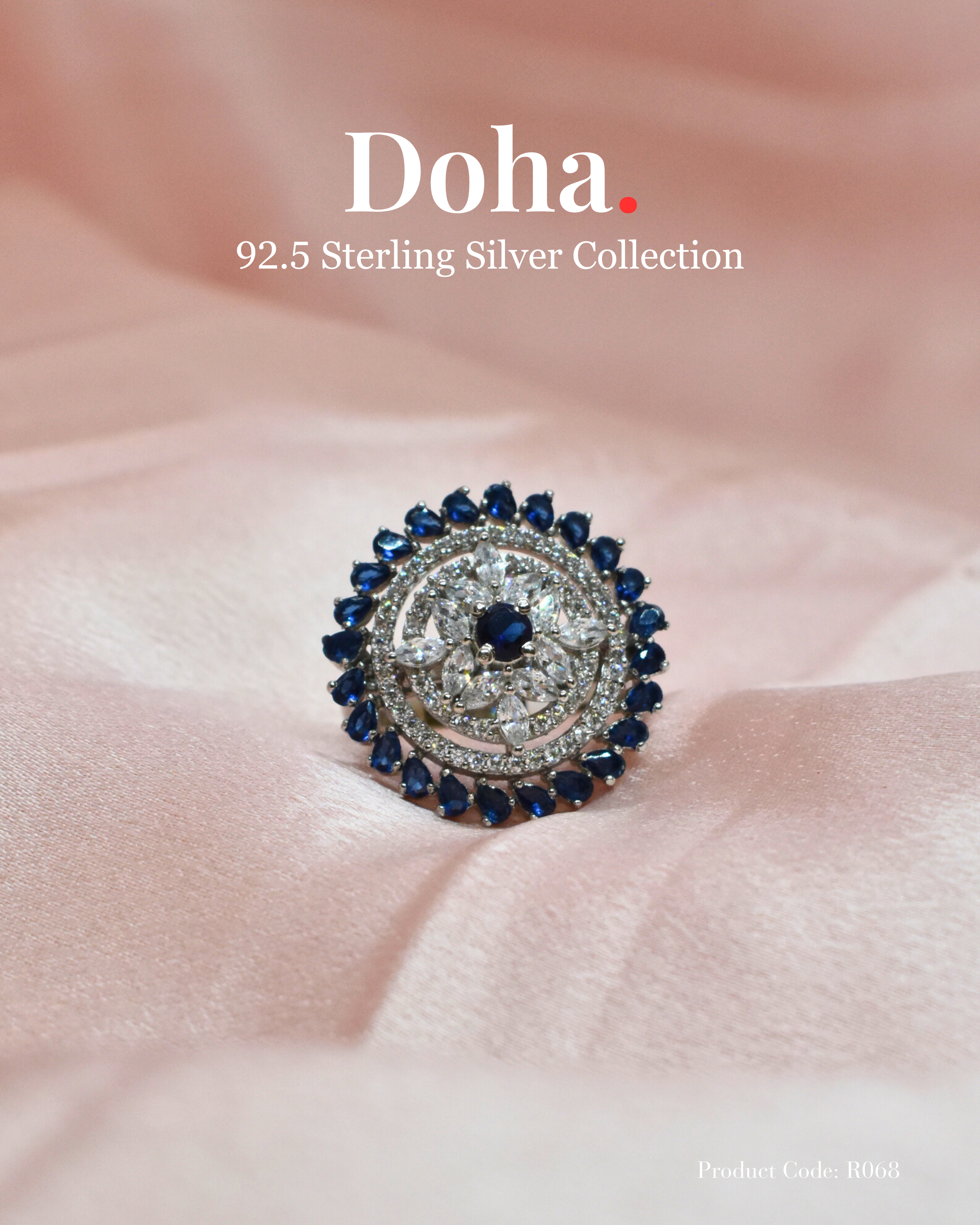 Sterling Silver Dome Cocktail Ring with Sapphire Blue