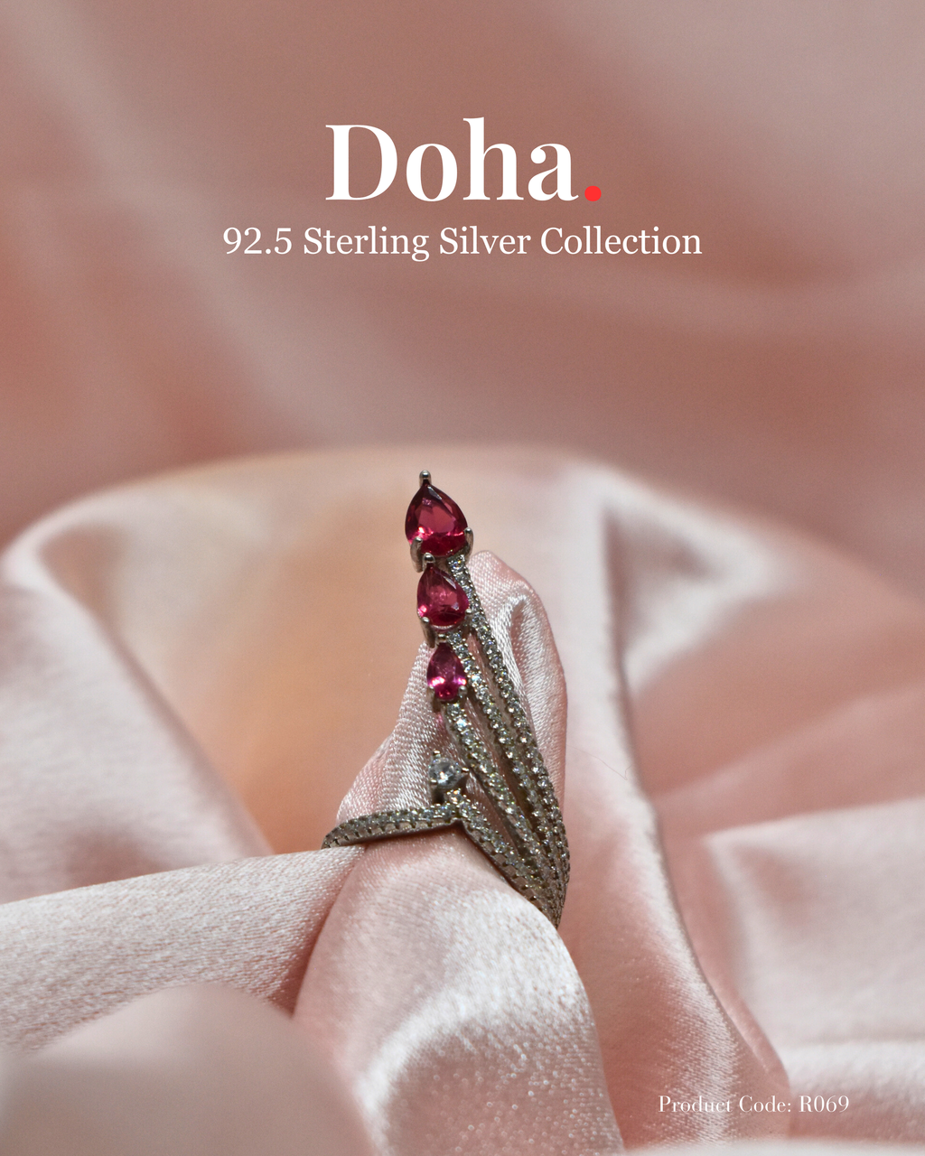 Silver Multi-Band Ring with Pear Ruby Stones