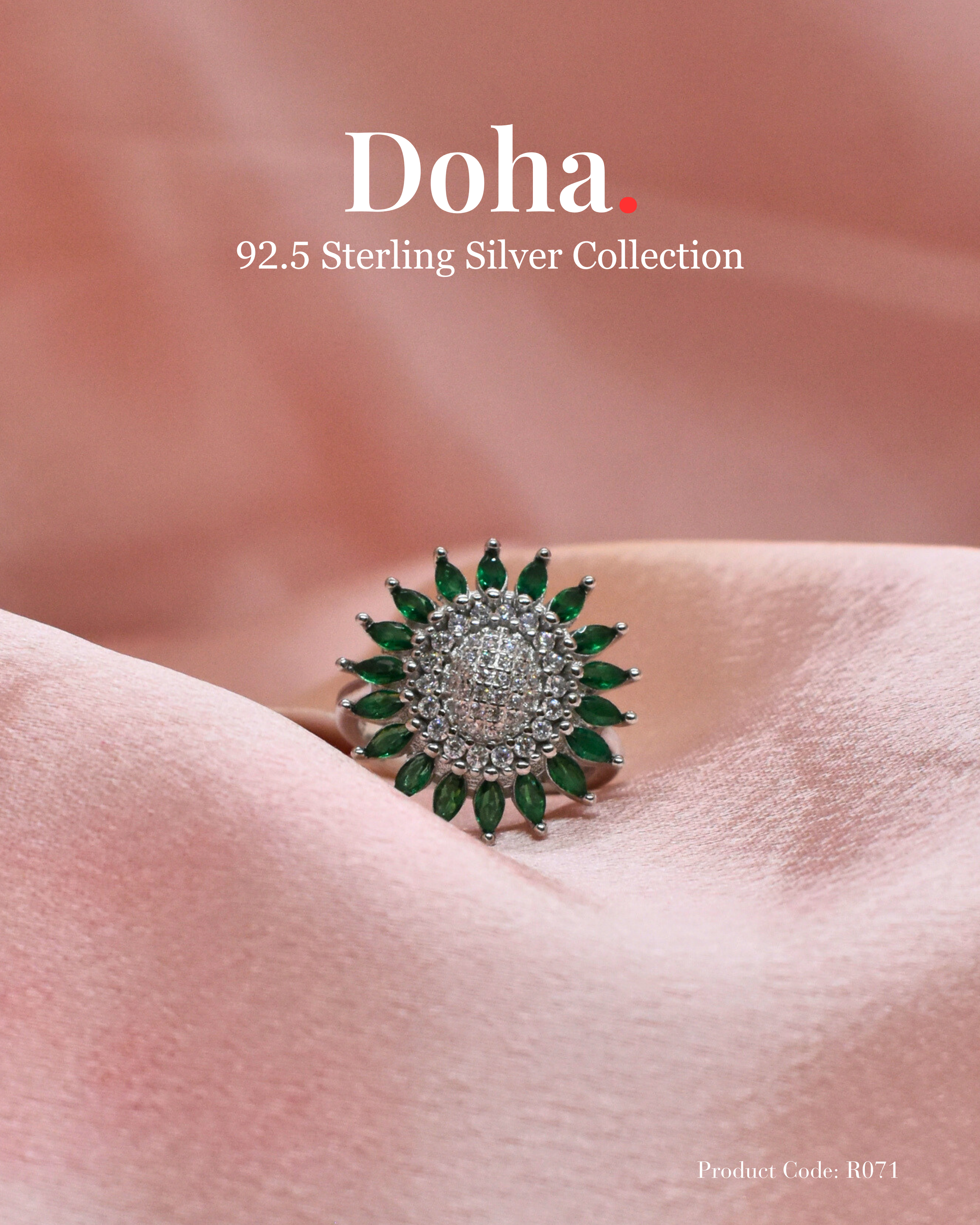 Sterling Silver Sunflower Cocktail Ring with Emerald & Zircon