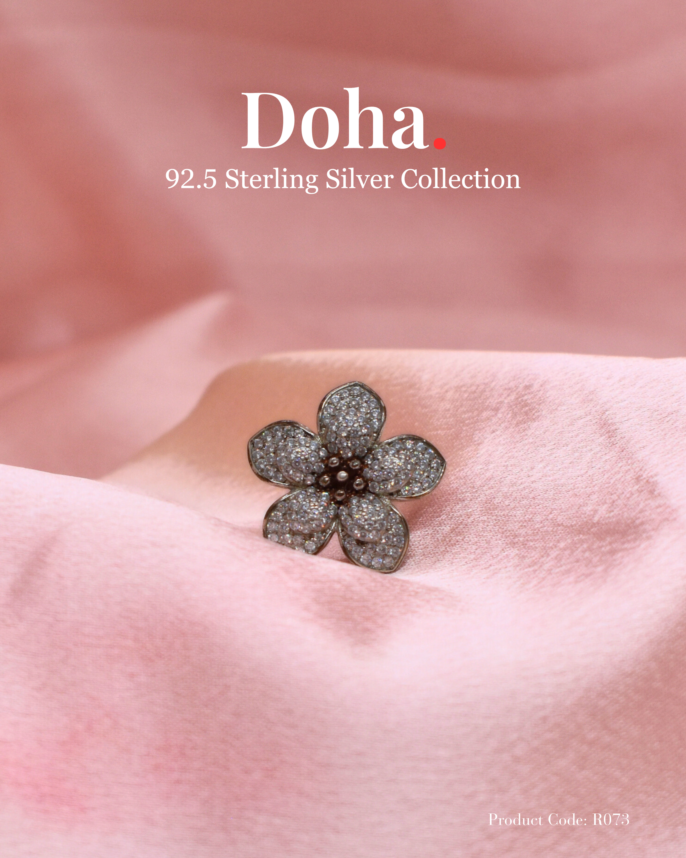 Sterling Silver Floral Zircon Pavé Ring