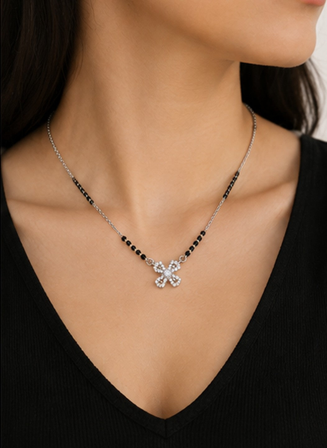Four Petal CZ Mangalsutra in 92.5 Sterling Silver