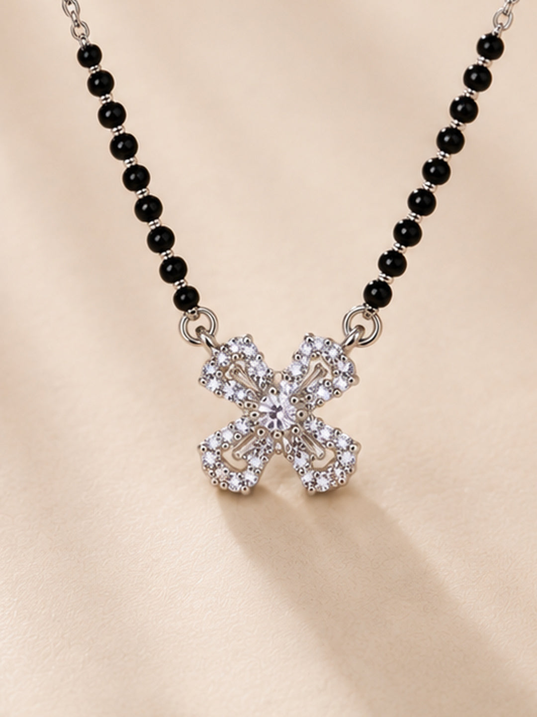 Four Petal CZ Mangalsutra in 92.5 Sterling Silver