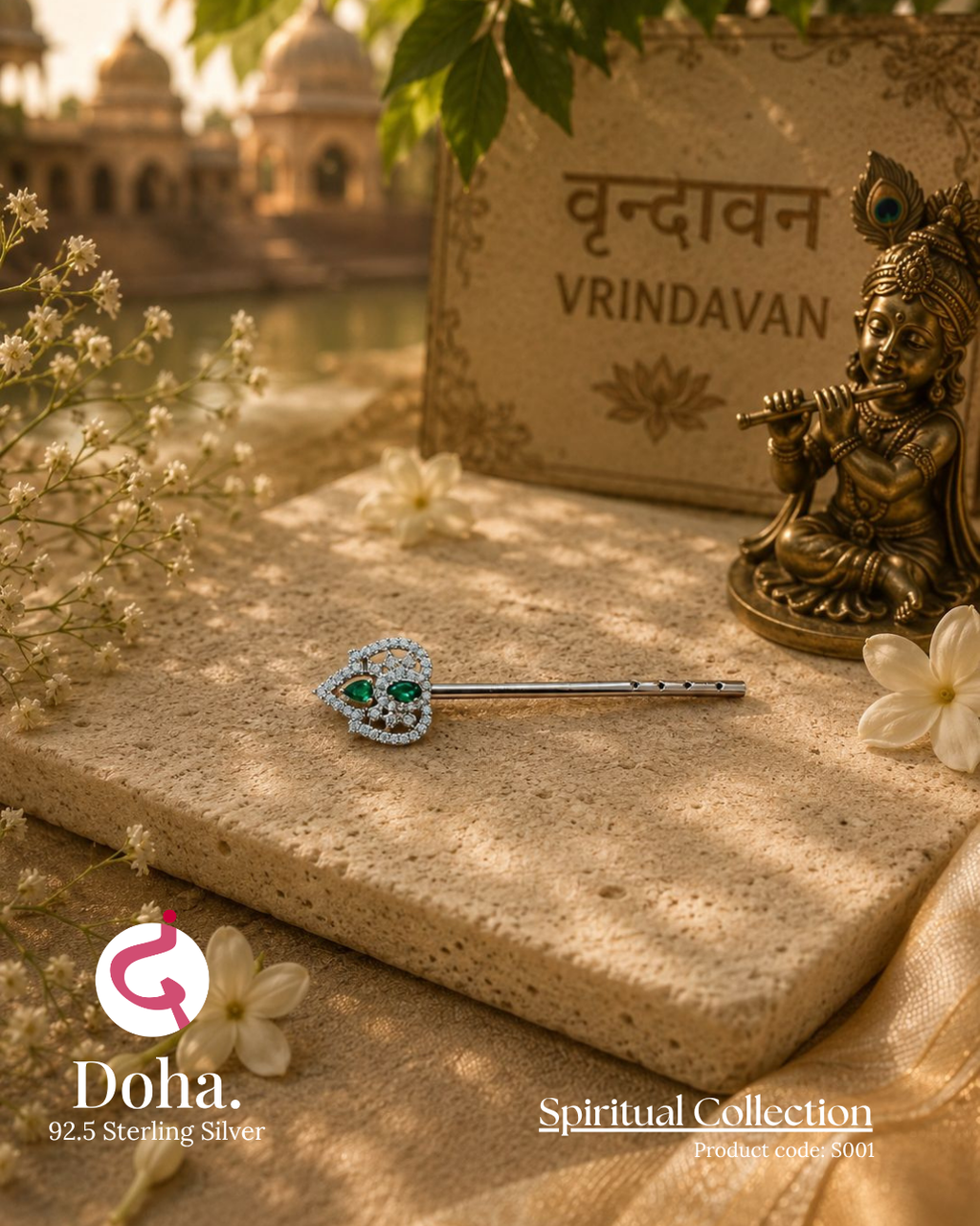 Emerald Hriday Bansuri – 92.5 Sterling Silver