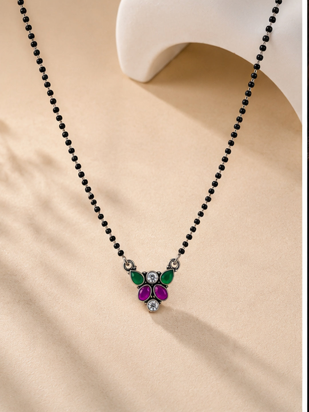 Jaipur Cut Stone Floral Mangalsutra in 92.5 Sterling Silver