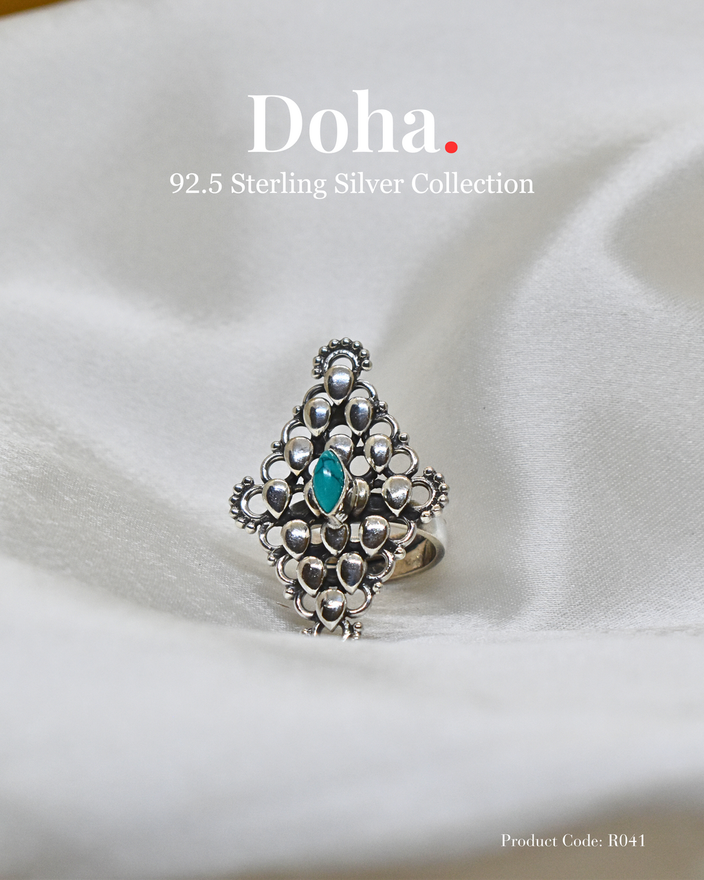 Silver Geometric Ring with Turquoise Stone