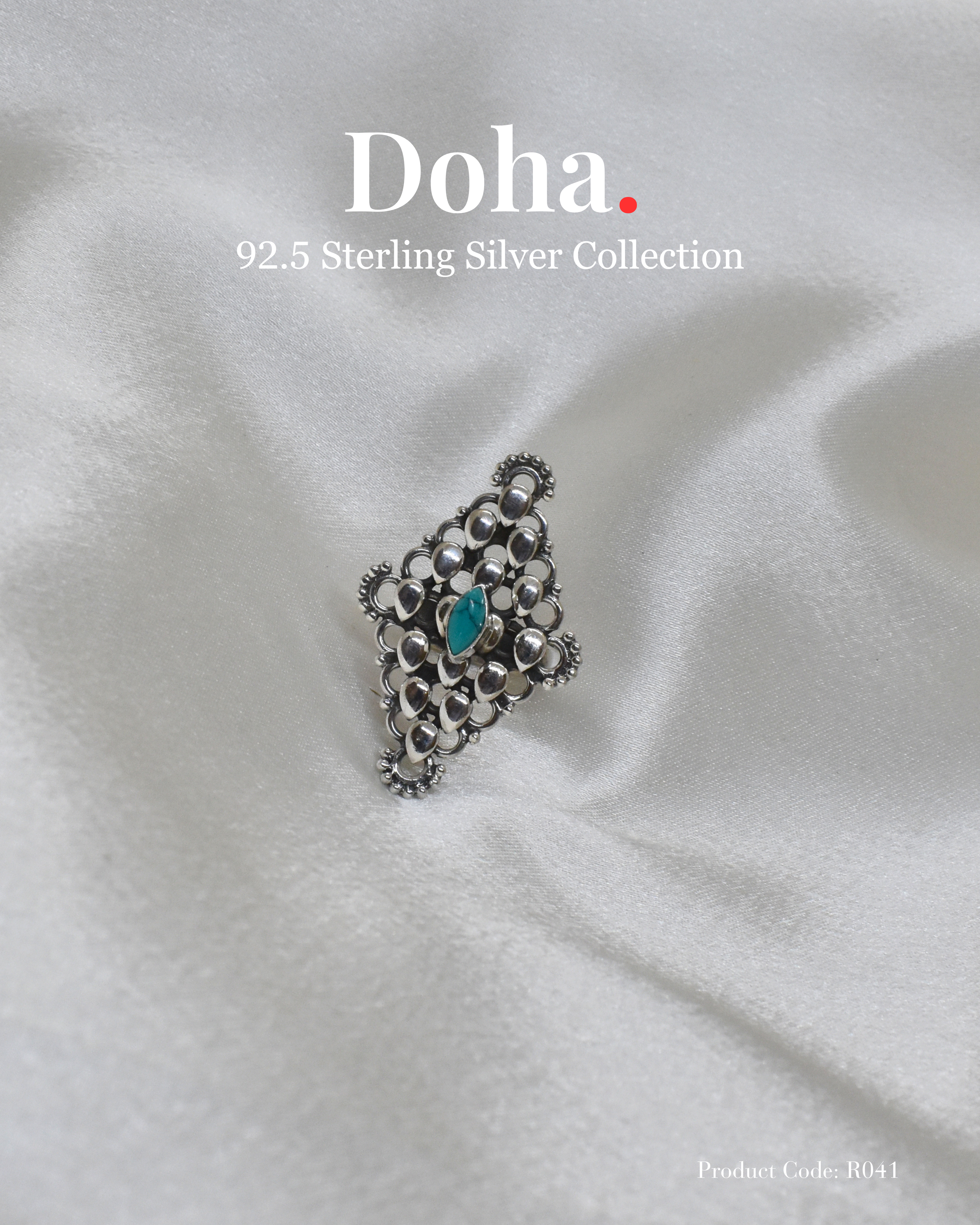 Silver Geometric Ring with Turquoise Stone