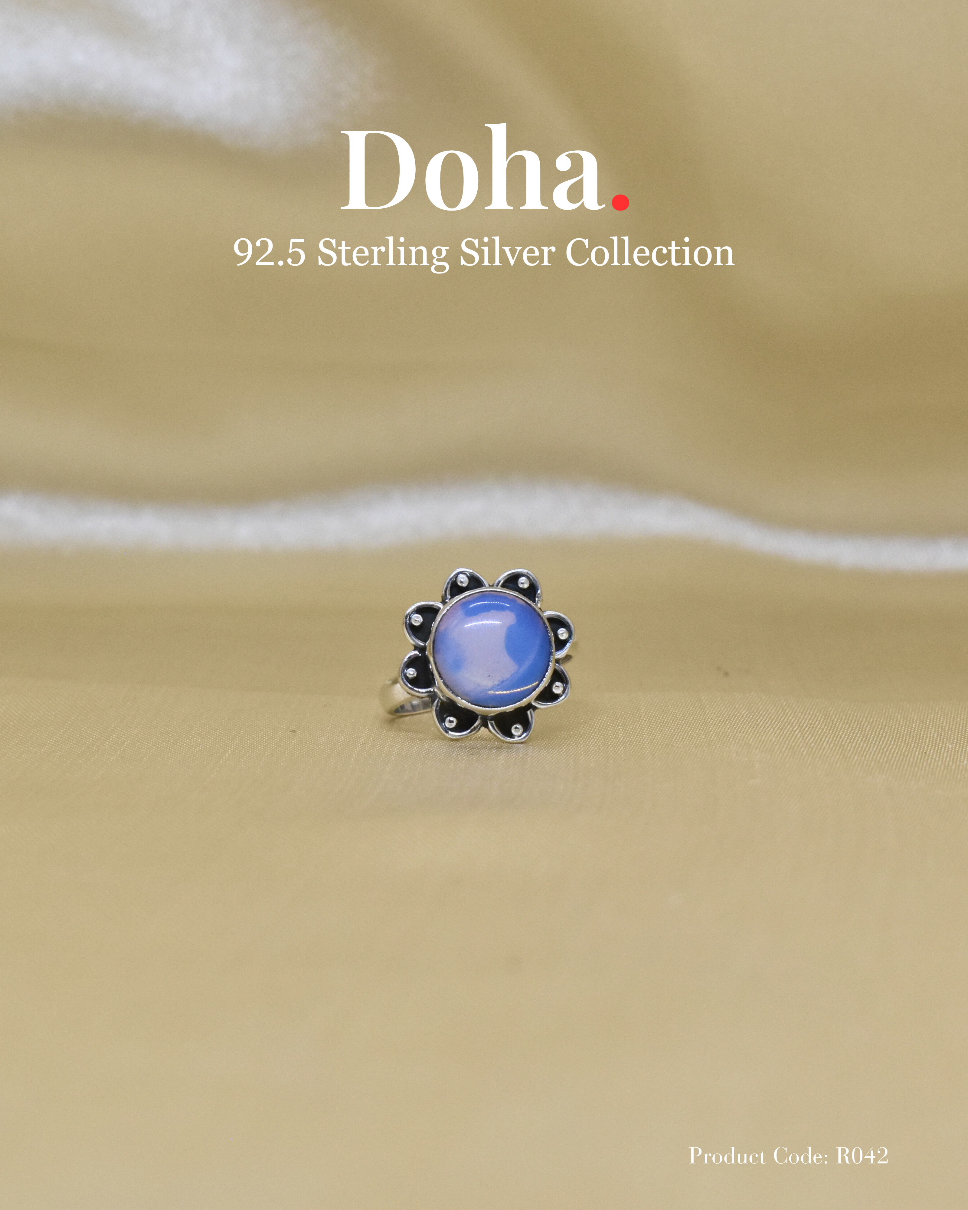 Silver Floral Ring with Blue Chalcedony