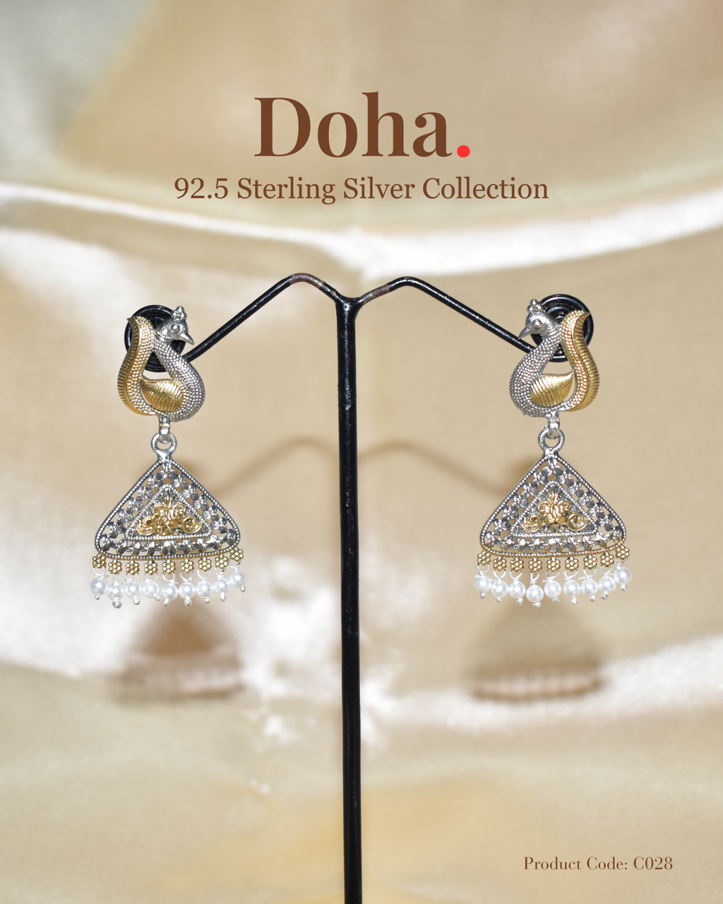 Peacock Dual-Tone Triangle Jhumka Earrings
