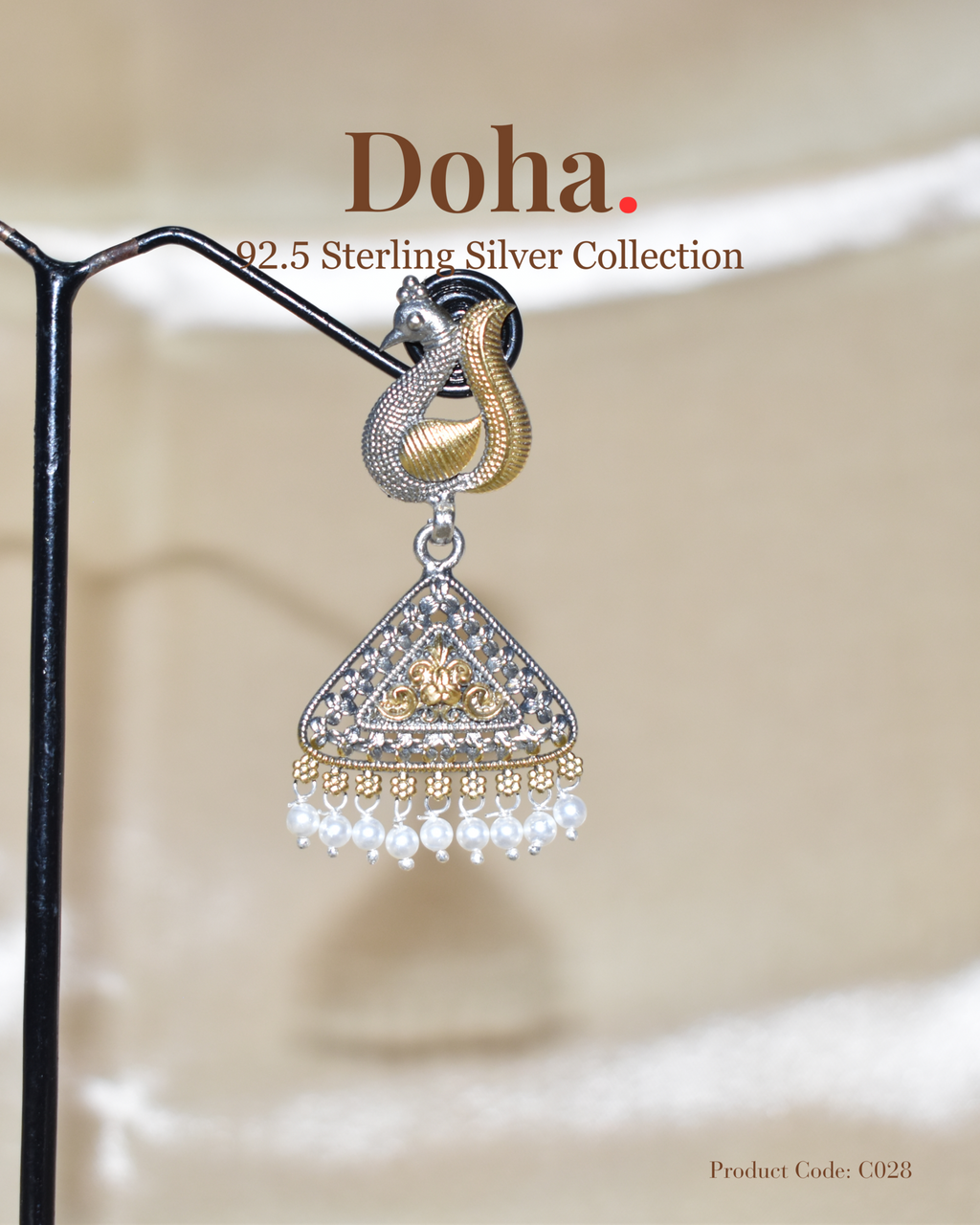 Peacock Dual-Tone Triangle Jhumka Earrings