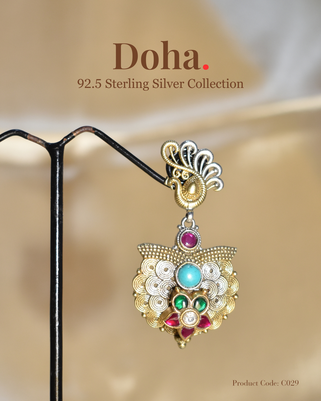 Peacock Navratna Fan Drop Earrings