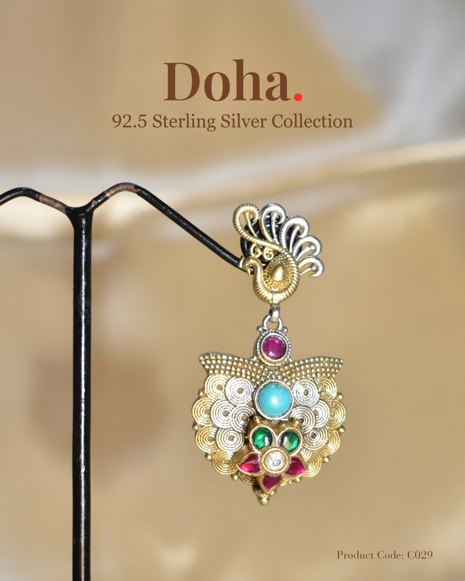 Peacock Navratna Fan Drop Earrings