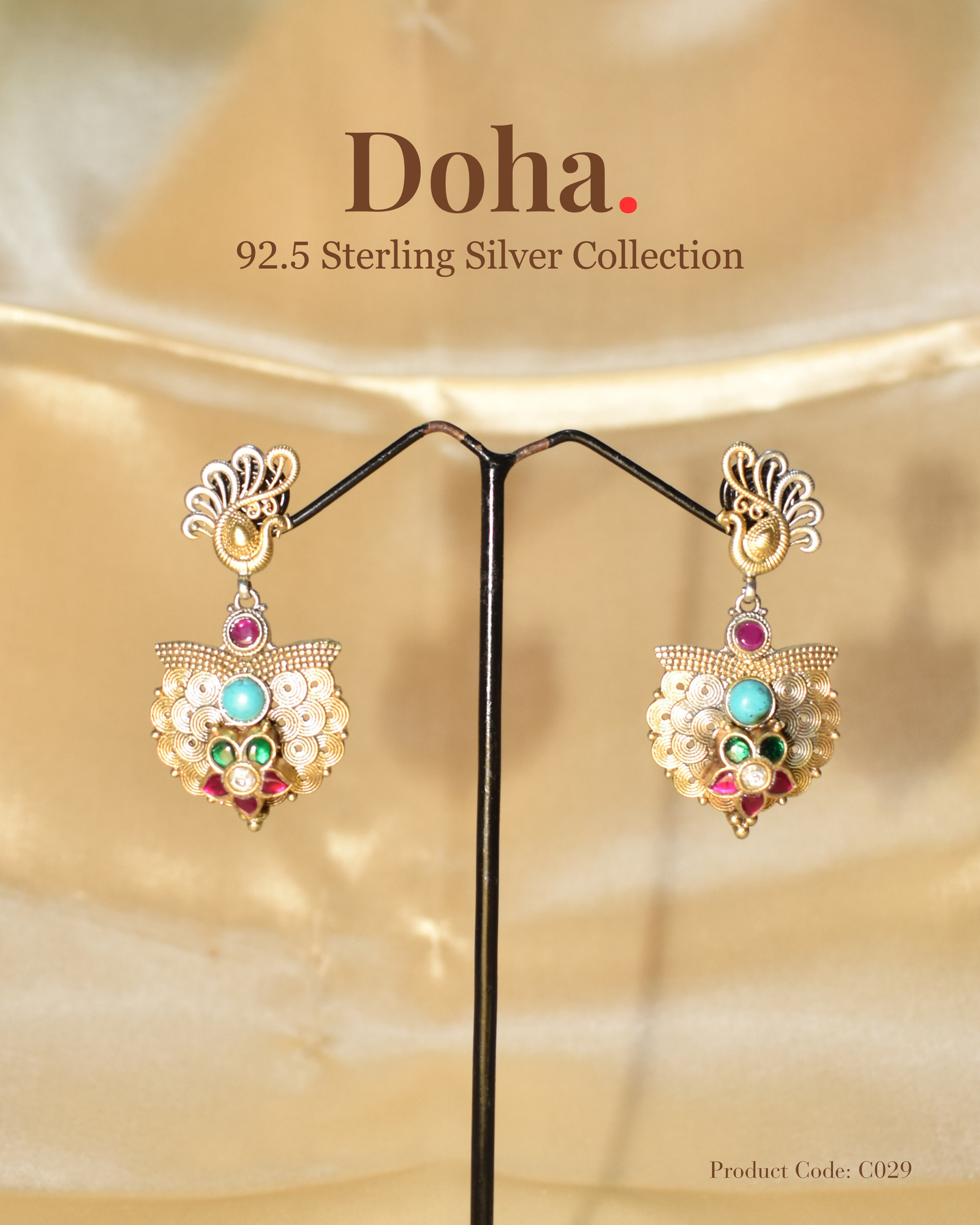 Peacock Navratna Fan Drop Earrings