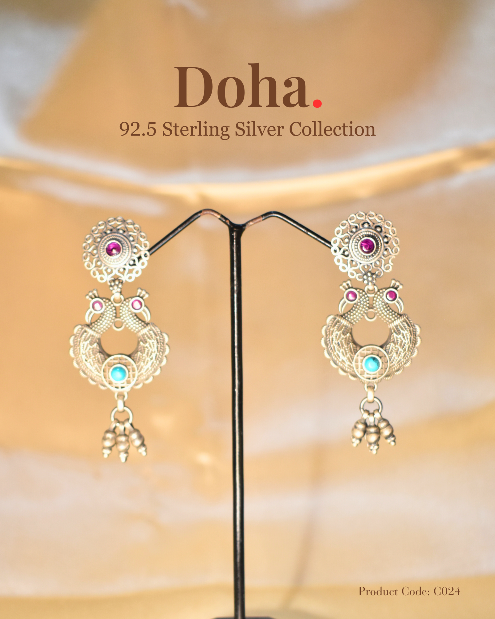 Twin Peacock Chandbali Jhumka Earrings – 92.5 Sterling Silver