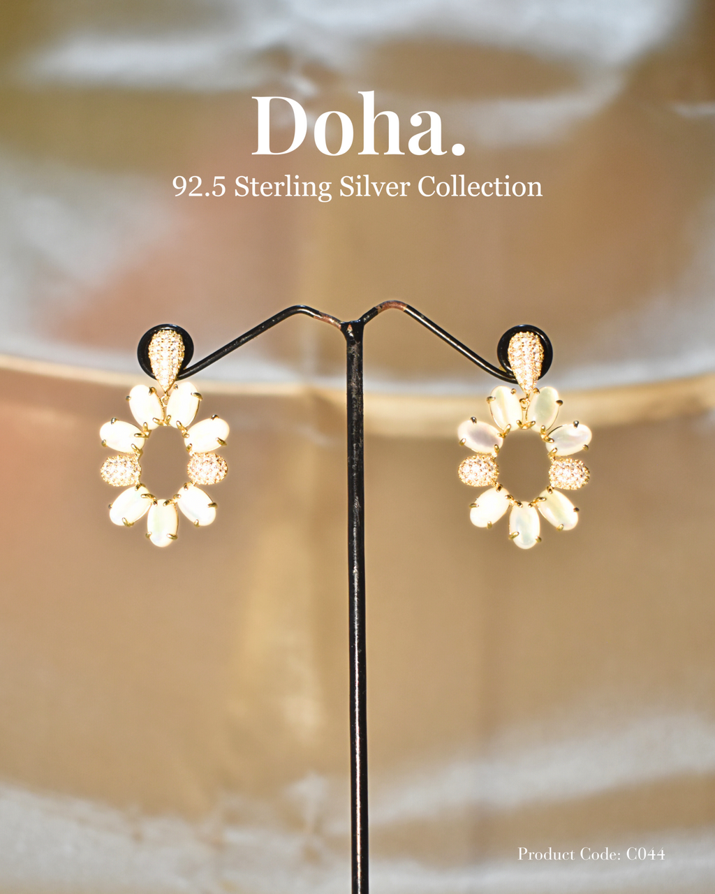 Mother of Pearl Floral Hoop Stud Earrings – 92.5 Sterling Silver
