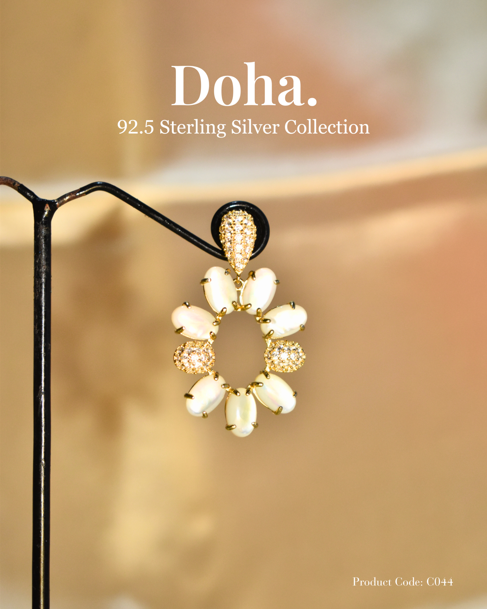 Mother of Pearl Floral Hoop Stud Earrings – 92.5 Sterling Silver