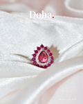 Ruby Pear Halo Sterling Silver Ring