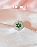 Emerald Flower Pavé Dome Sterling Silver Ring